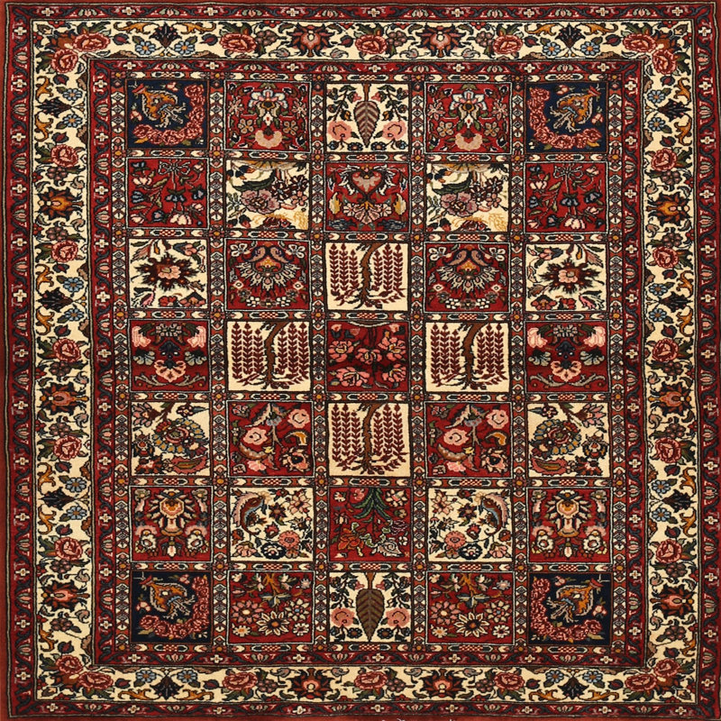 Tapis traditionnel rouge / brun / pêche, Rond 6 pi