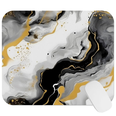 Abstract Black & Gold Strokes VII Modern Gaming Cute Office Laptop Desk Pad Gift Mat Square Rectangle Non-Slip Mousepad