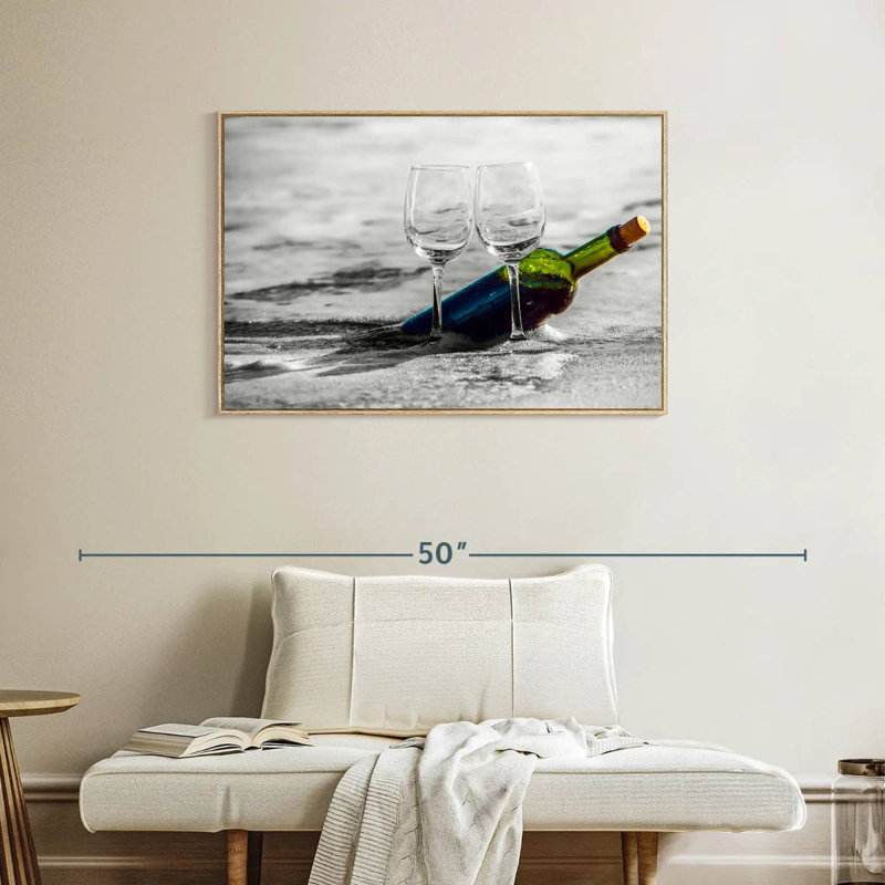 Vin à la plage, Cadre flottant en bois naturel, 37 po x 25 po