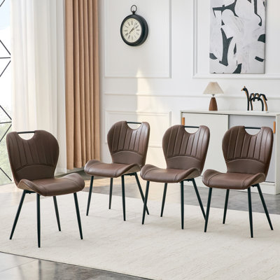 Ensemble de 4 chaises de salle à manger en polyuréthane - Poignée intégrée et pieds de nivellement réglables - Dossier ergonomique - Pour la salle à manger / la cuisine / le bureau personnel