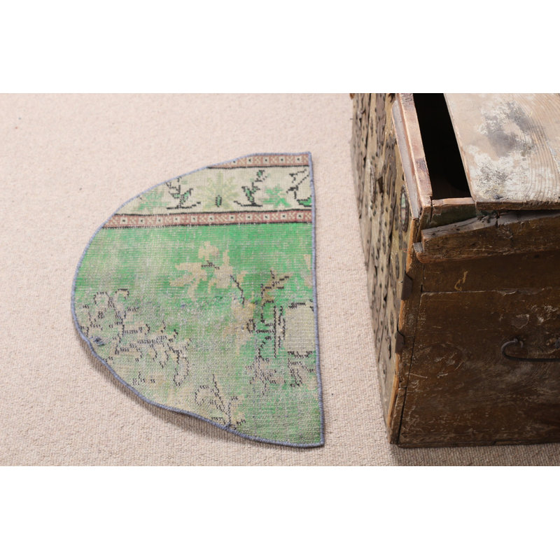 Experience The Elegance Handmade Turkish Vintage Round Rug Perfect For Kitchen Or Entrance