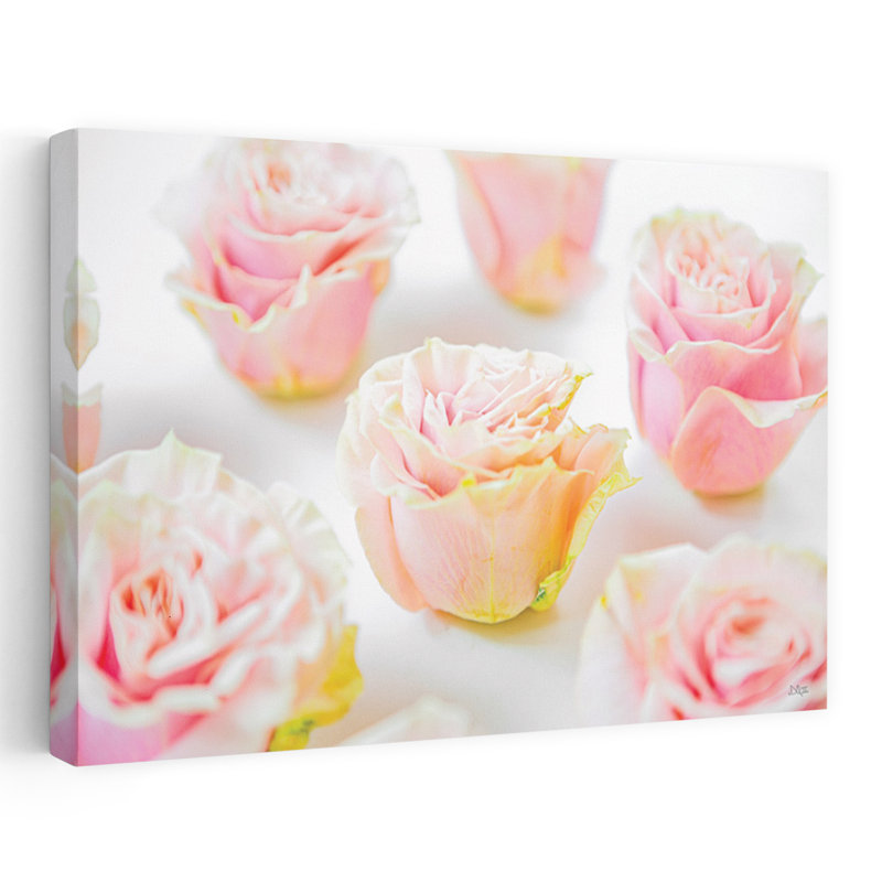 Art de paysage contemporain abstrait fleur rose pâle, H 16 po x l 24 po
