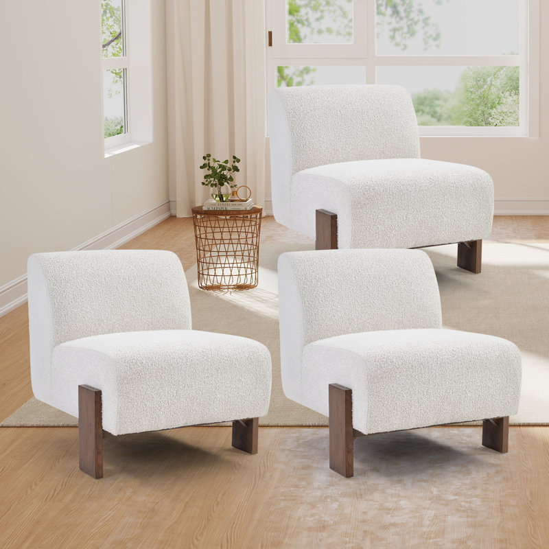 29.1" Wide Contemporary Upholstered  Armless Slipper Chair With Solid Wood Legs
