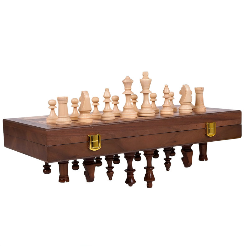 Jeu d'échecs magnétique 15 pouces avec planche pliante en bois, noyer