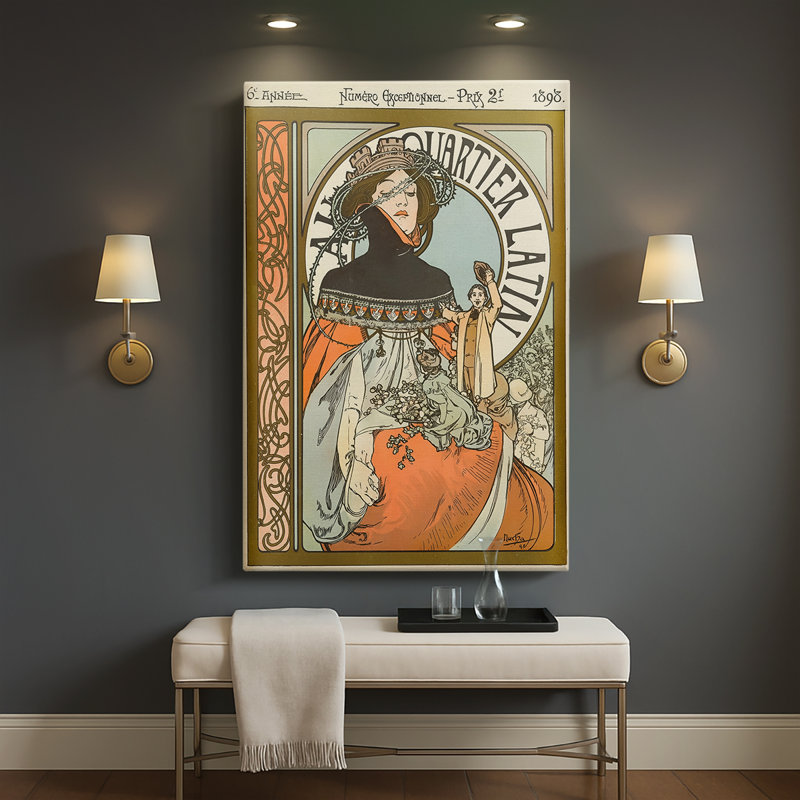Au Quartier - Toile tendue sur toile de style latino par Alphonse Mucha, 32 x 48