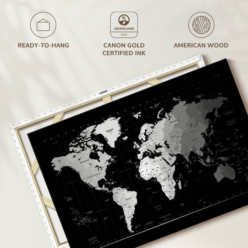Aliaz Time Zone World Map II, 16" H x 24" W