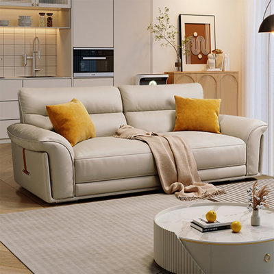 Beige Genuine Leather Standard Sofa cushion Loveseat