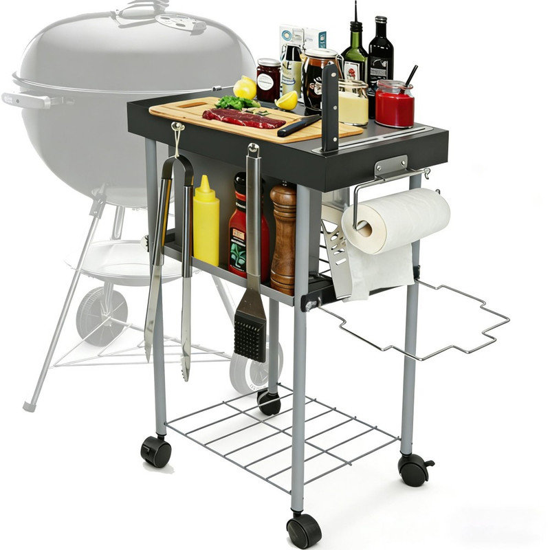 Chariot de table d'appoint à roulettes 18,1 po en métal noir, support de rangement multi-tablettes avec roulettes verrouillables
