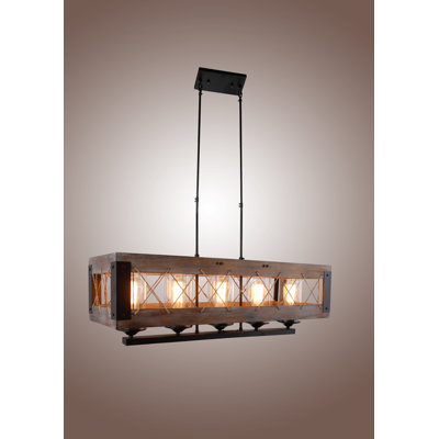 Lustre en métal vieilli en bois de chêne de la collection Cesto Gracie Oaks, brun