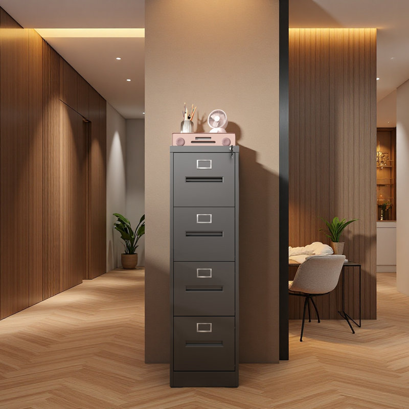 4 Drawer File Cabinet With Lock Metal Vertical File Cabinet Office Home, A4 Legal/Letter Size Narrow File Cabinet Locked