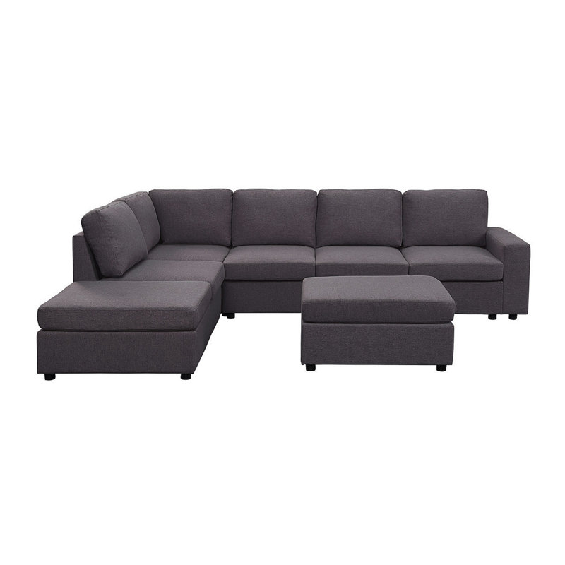 Canapé modulaire Cassia de 120 po avec repose-pieds en lin gris foncé Cassia