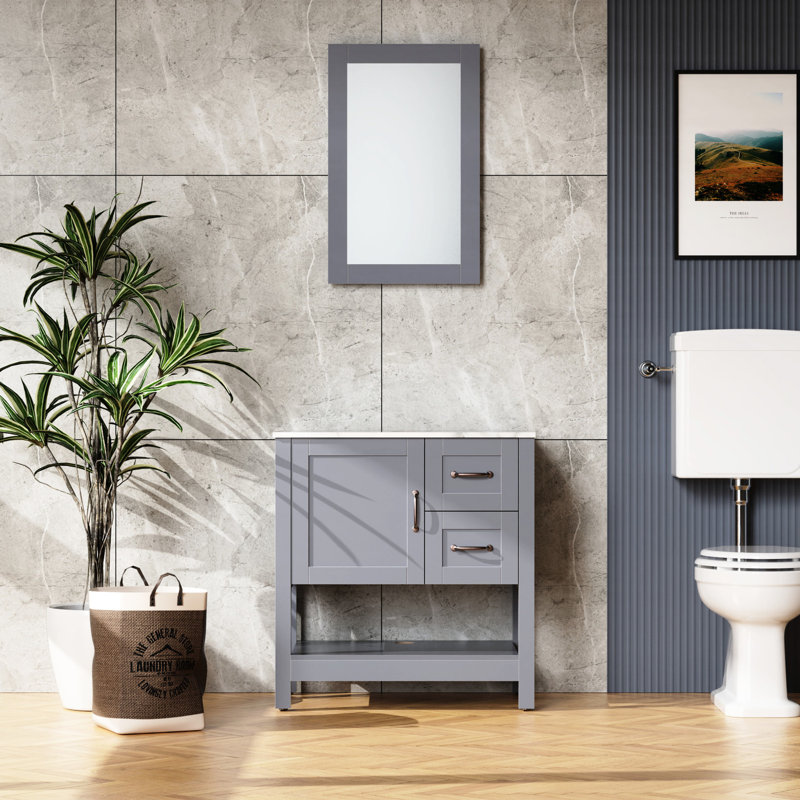 Meuble-lavabo gris 30 po - résistant à l'huile, aux taches, aux égratignures, aux éclats, au bleu foncé, lavabo Advantage facile à nettoyer