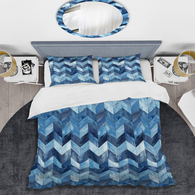 Blue Modern Chevron Charm II - Ensemble de housse de couette moderne, Housse de couette très grand et 2 très grandes t