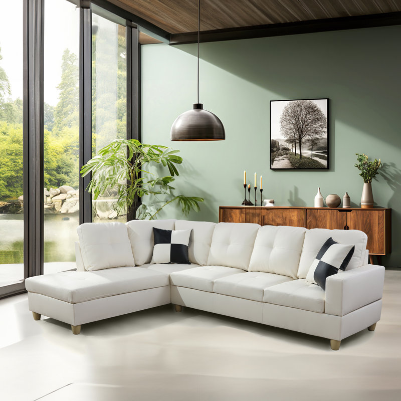 Bakos Faux Leather L-Shaped Sectional, Left Hand Facing, Cream Faux leather