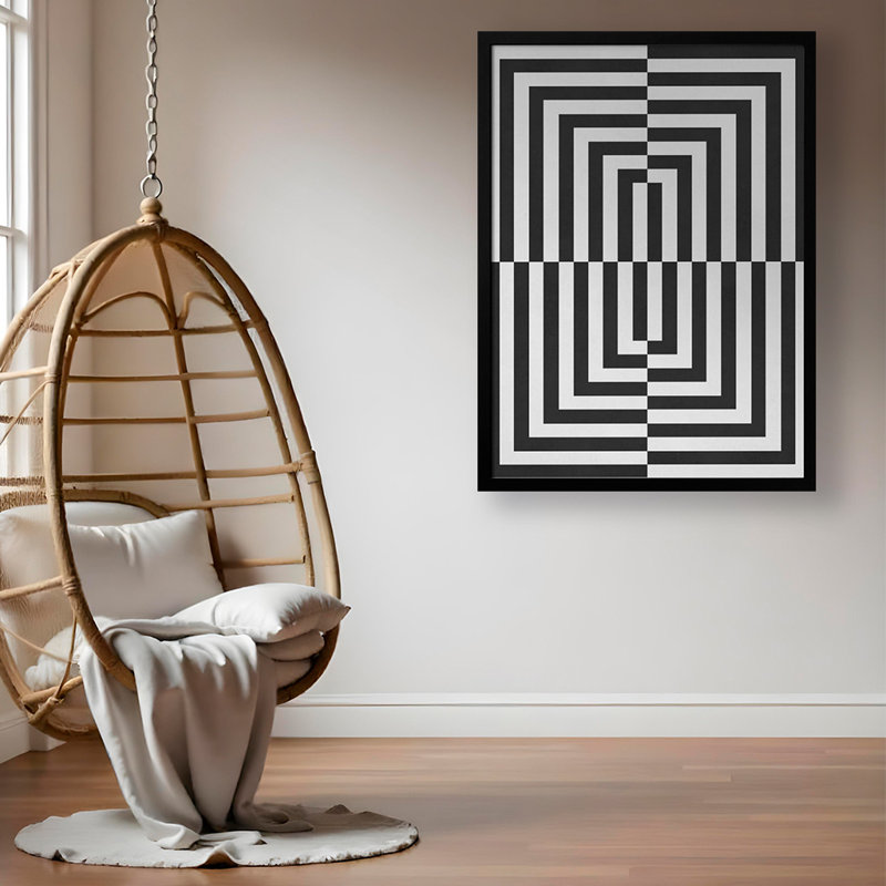 "Lignes noires et blanches", art texturé encadré, Noir, noir, noir, noir, H 14 po x l 10 po
