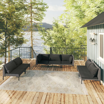 Ivy Bronx 7 Piece Garden Lounge Set With Cushions Poly Rattan Dark Grey