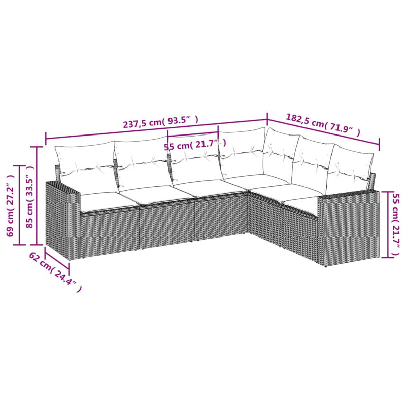 Ensemble de canapé de jardin Vidaxl Gris, gris foncé