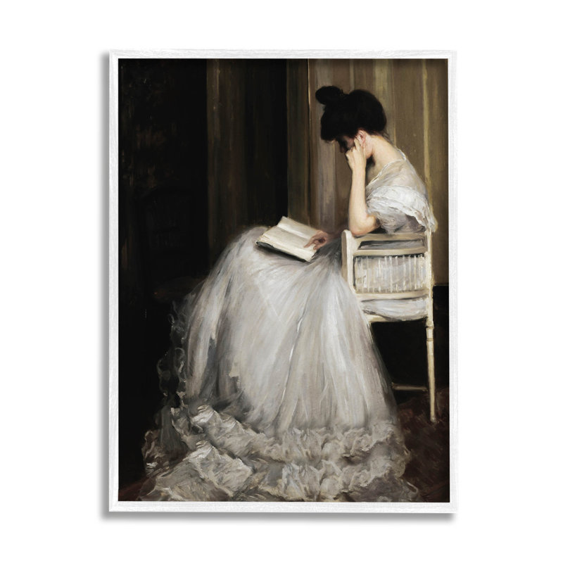 «Woman in Gown» en train de lire le portrait blanc, estampe numérique encadrée avec lettres et lignes