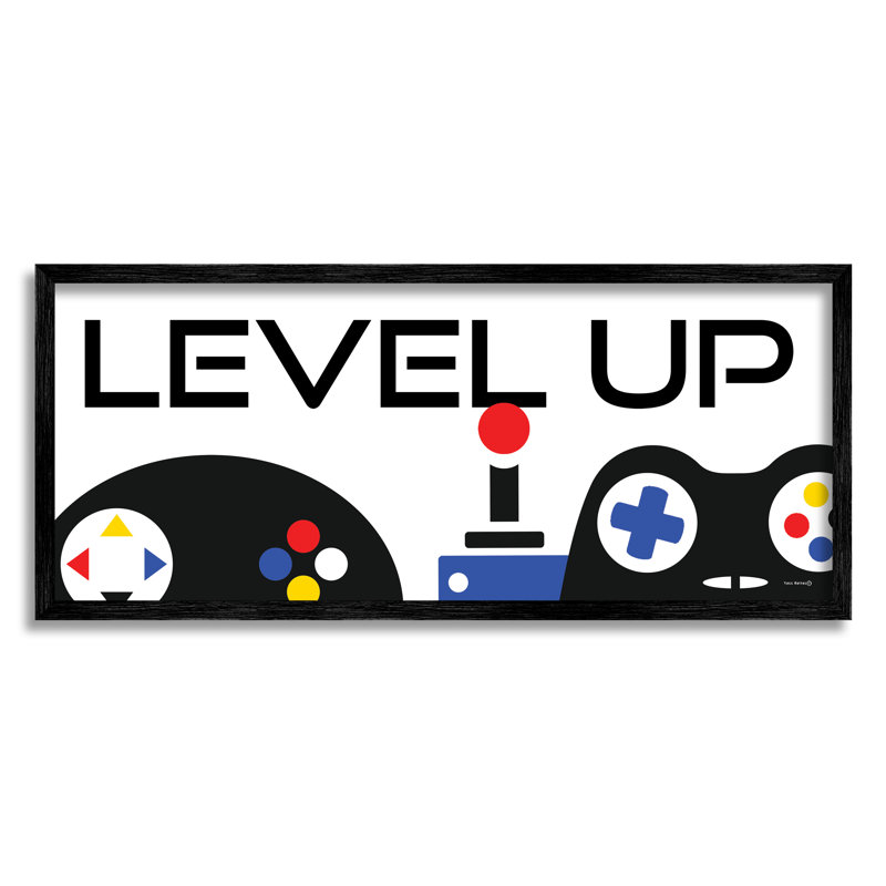 " Level Up Varied Gaming Controllers " by Yass Naffas Designs, Black Framed Canvas, 10" H x 24" W x 1.5" D