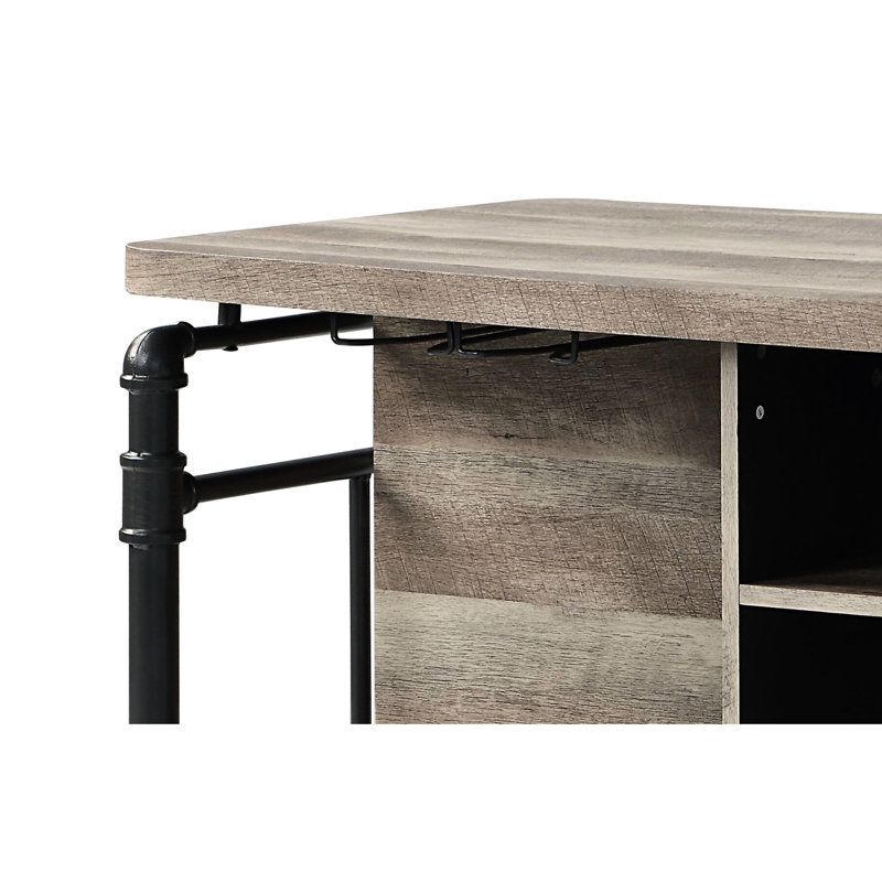 Îlot de cuisine à 5 tablettes en chêne antique et gris sablé