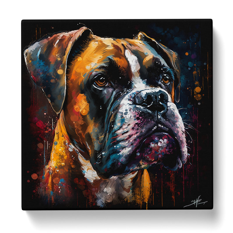 Boxer Dog Palette Knife Painting - Wrapped Canvas - Framed Print, 50cm H x 50cm W x 3cm D