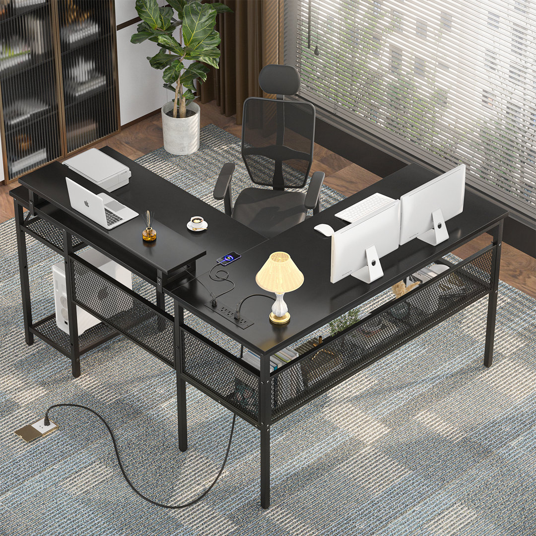 Toria 55'' L-Shaped Desk with Storage, Power Outlets and LED Strip Ebern Designs Color 