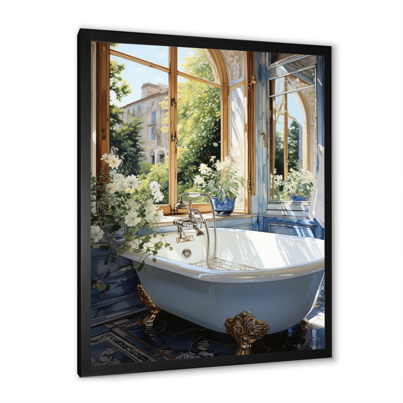 Ladaijah Bathroom Tranquil Reflections V - Art mural de salle de bain, Cadre simple noir, H 32 po x l 16 po x P 1 po