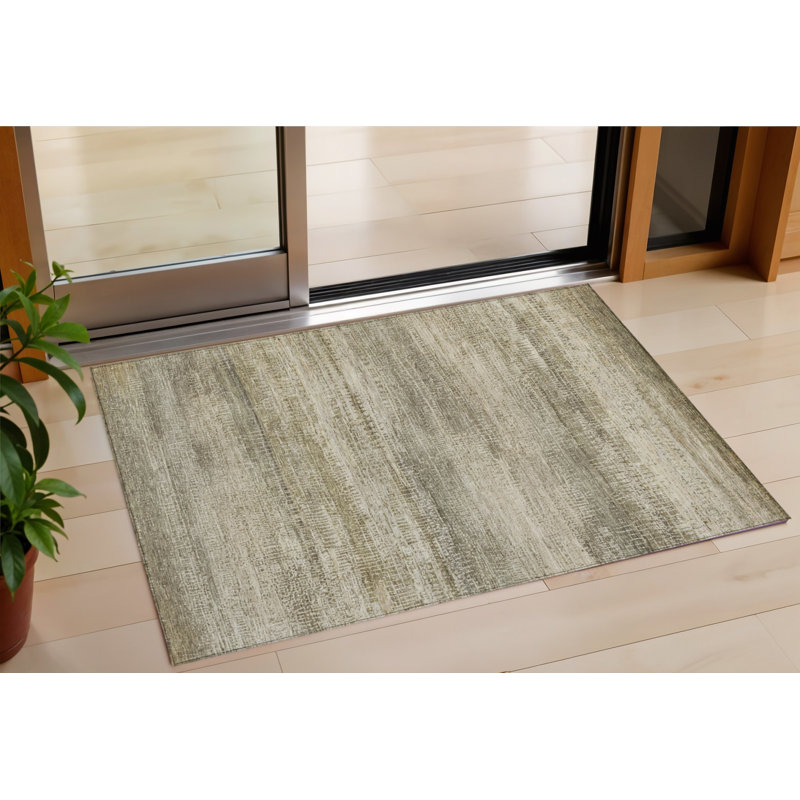 3' X 5' Taupe And Beige Abstract Washable Indoor Outdoor Area Rug