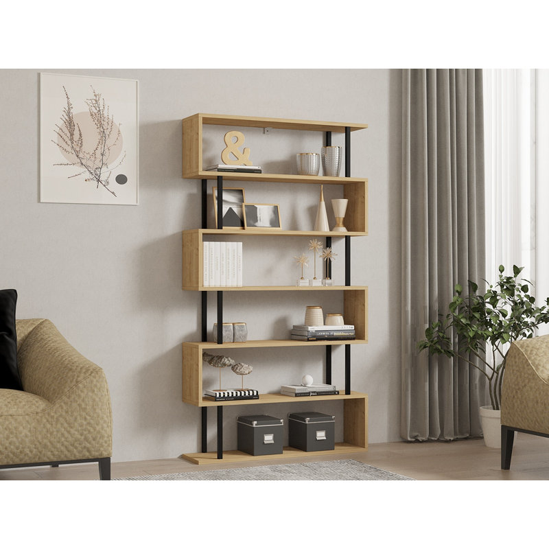 Bibliothèque moderne et industrielle de couleur saphir, 35,4 x 64,0 x 8,7 pouces | 100% panneau de particules enduit de mélamine, épaisseur: 0,7 pouce | Plusieurs tablettes, à fixation murale, parfaites pour le rangement à la maison et au bureau
