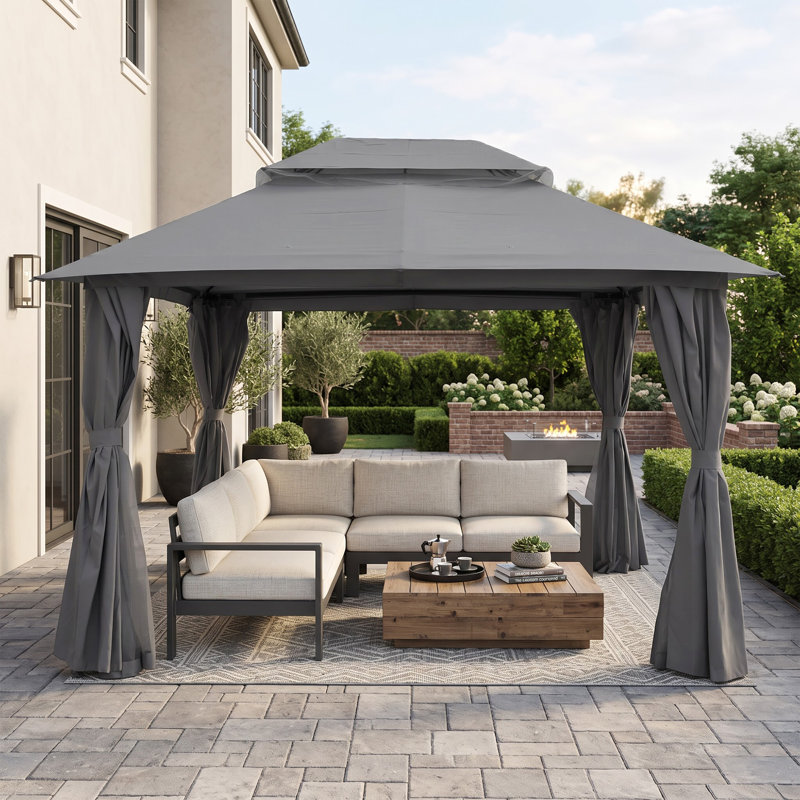 Pavillon de jardin en acier à toit double 13 pi x 10 pi Decksplore, Grey