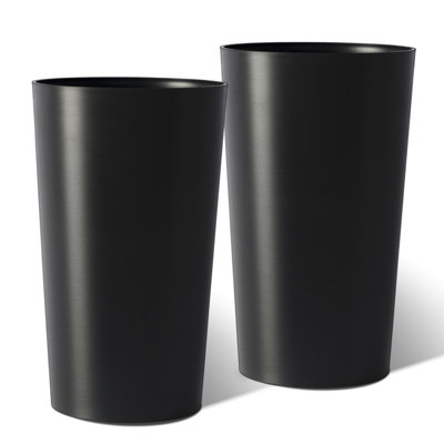 21.7 In, Tall Black Planter Boxes, 2 Units, Modern Design, Polypropylene, , Outdoor Use Pack, Black, Planters, Aging, Porch Decor