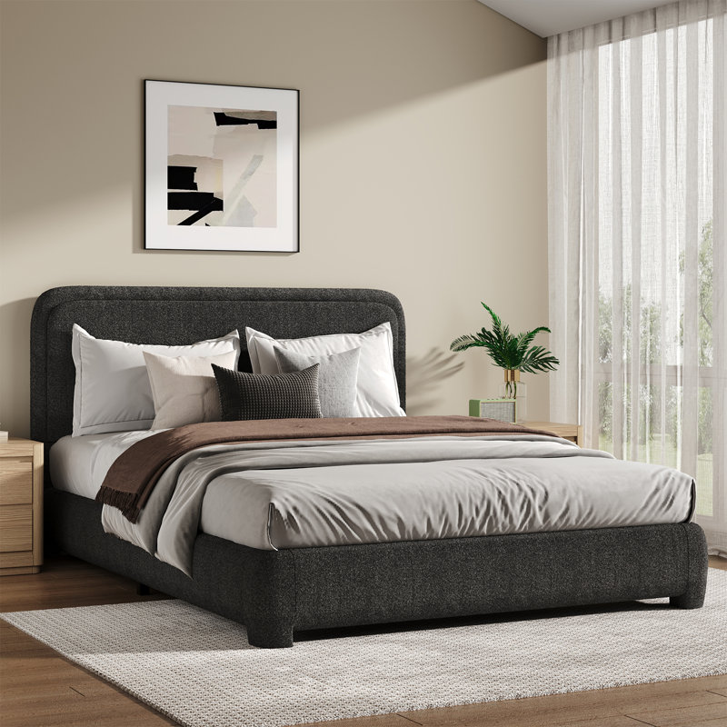 Lit plateforme tapissier Hayden Boucle, Lit double, Noir