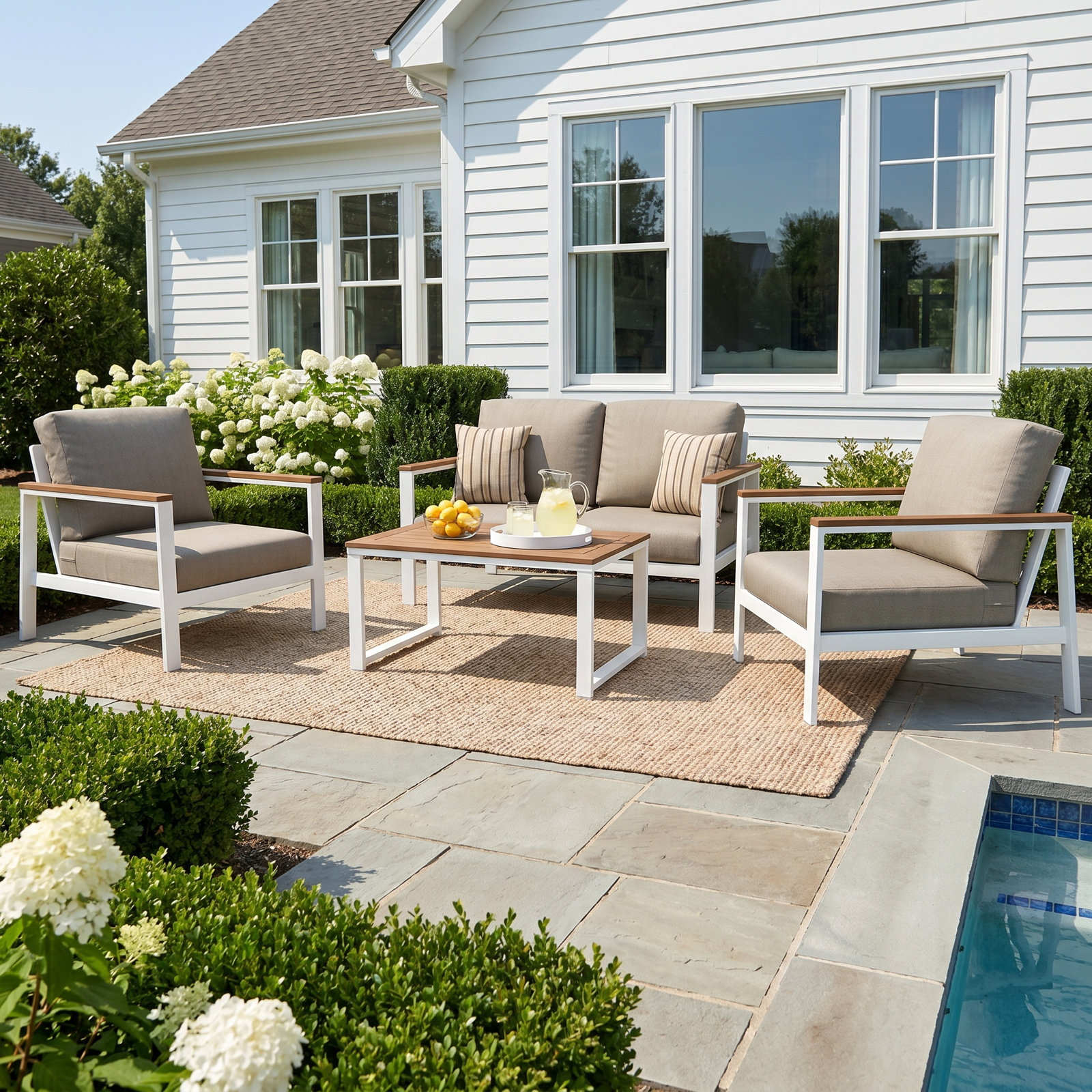 Townsend 4-Person Sunbrella® Patio Seating Group, Brown, Spectrum Dove
