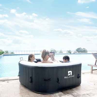 Portable Square Energy-Saving Inflatable Hot Tub for 4 People with Insulation Cover and tub cover , Outdoor Inflatable SPA with 120 Massage Jets, Tub Mat,2 Filter Cartridges 