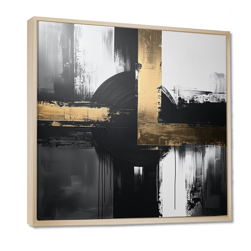 Scher - Art mural abstrait, H 36 po x l 36 po, Impression encadrée flottante, Crème, crème