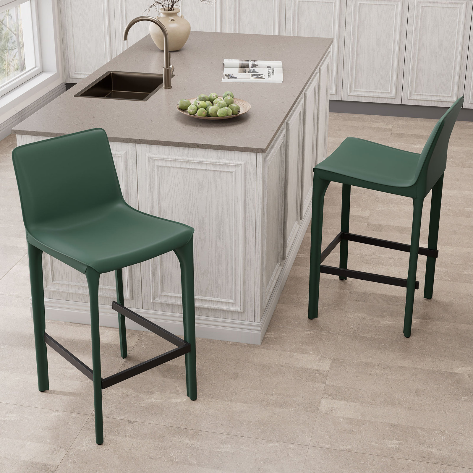 Vannes Vegan Leather Barstool, Green, 2