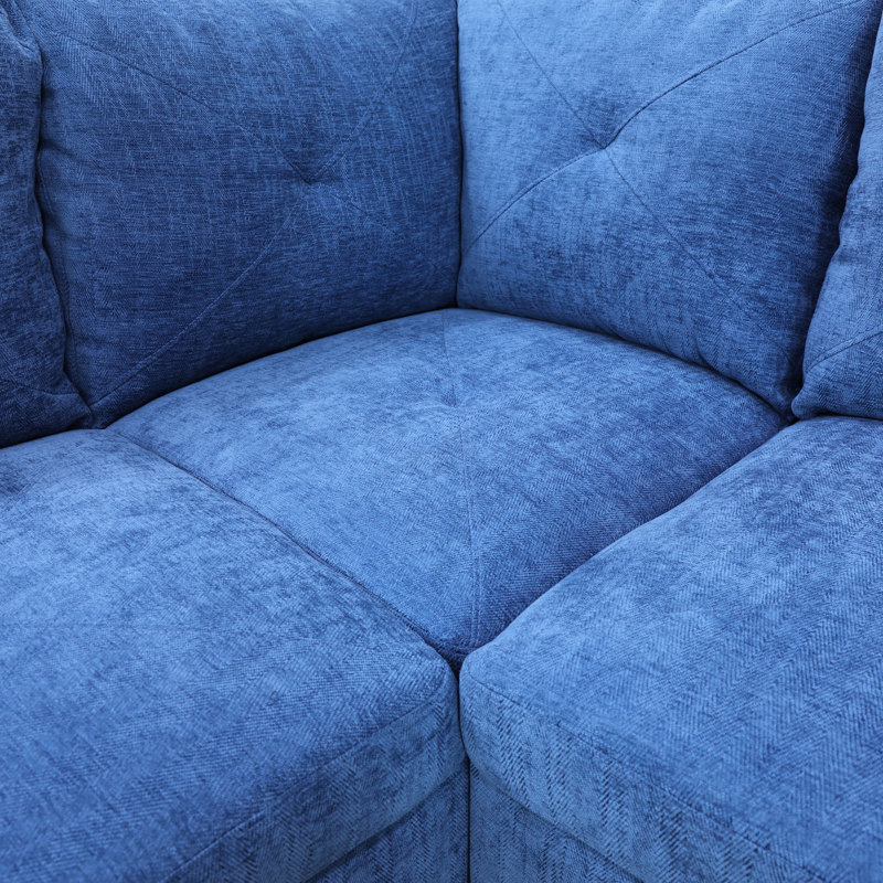 Tijay Upholstered L-Shaped Sectional with Ottoman Left Hand Facing, Blue Velvet