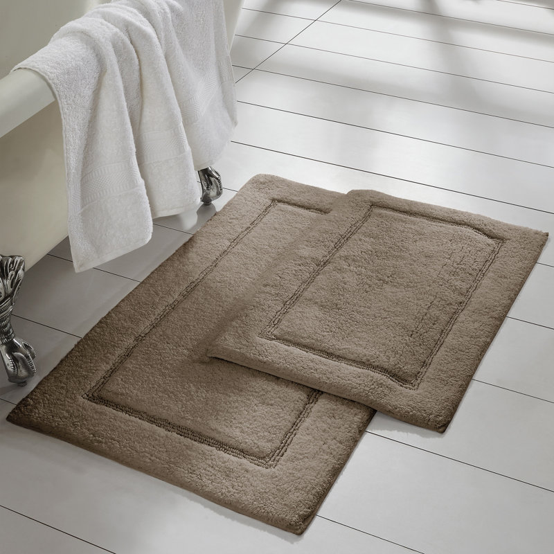 Mocha Cotton Non-Slip Bath Rug Set, 17" x 24" & 21" x 34"