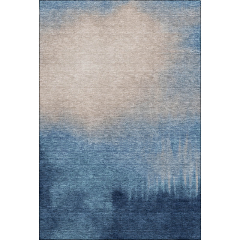 Premium Machine Washable Mayfield AMF2420 Ombre Rug, Denim, 9' x 12'