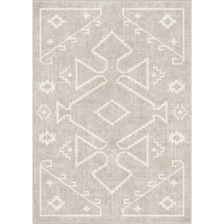 Kehr Bottineau Distressed Southwestern Beige Flat-Weave Rug