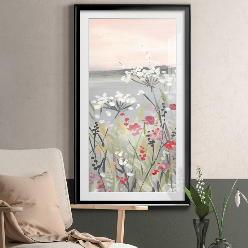 Blush Wildflowers I - Reproduction d'art graphique sur papier encadré, H 10,5 po x l 18,5 po x P 1,5 po, Cadre noir