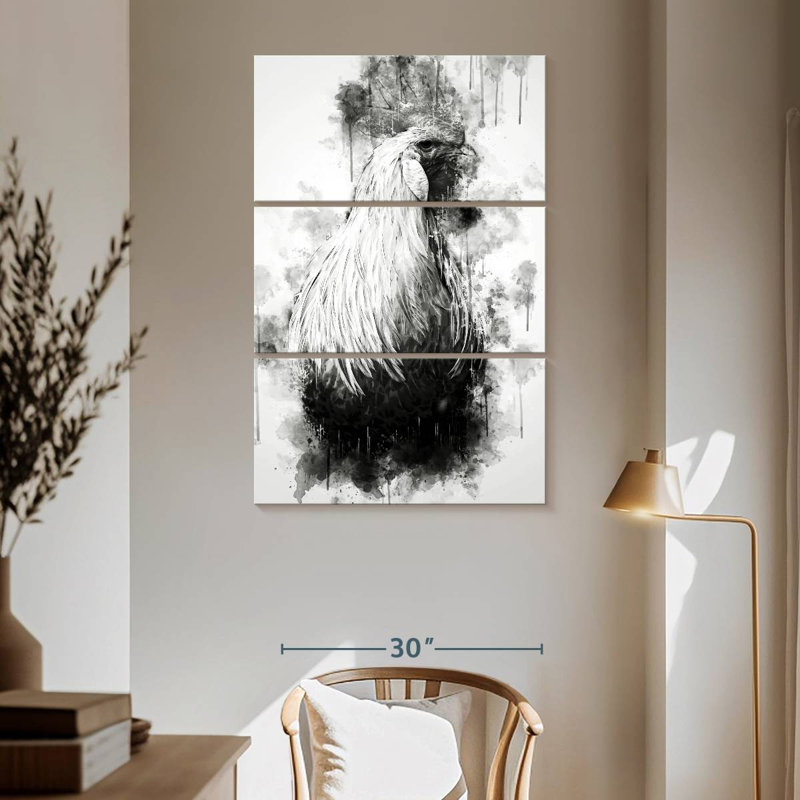 Brampt Rooster Looking Black And White, 65" H x 42" W