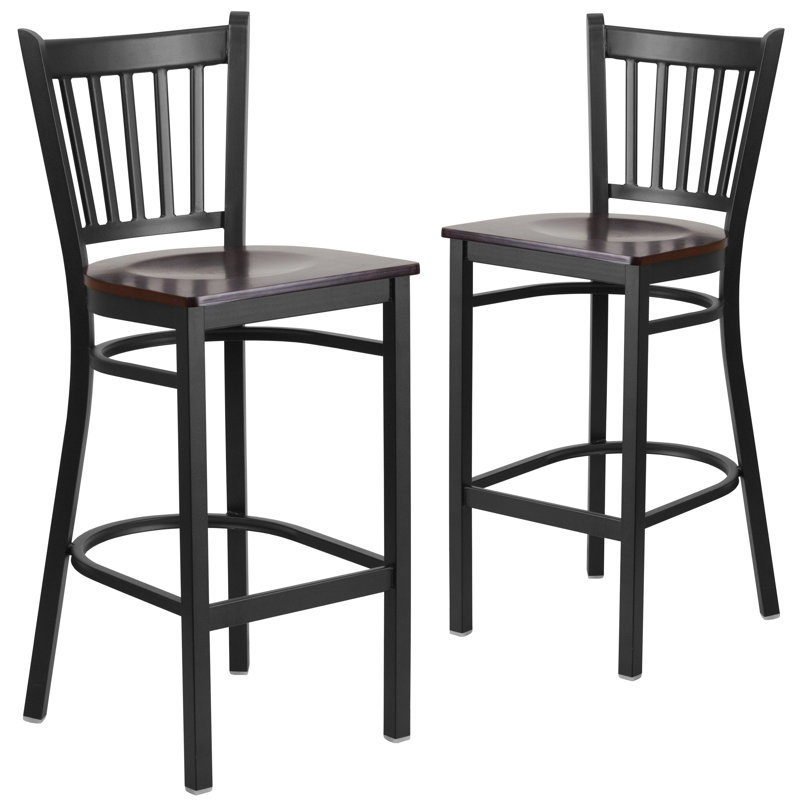 Prompton Vertical Back Metal Restaurant Barstool, Walnut