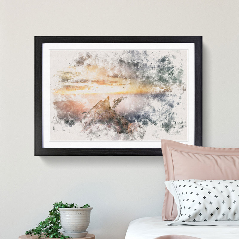 Rocks in the Ocean - Picture Frame Painting Print, 45cm H x 63cm W x 2cm D, Black Framed