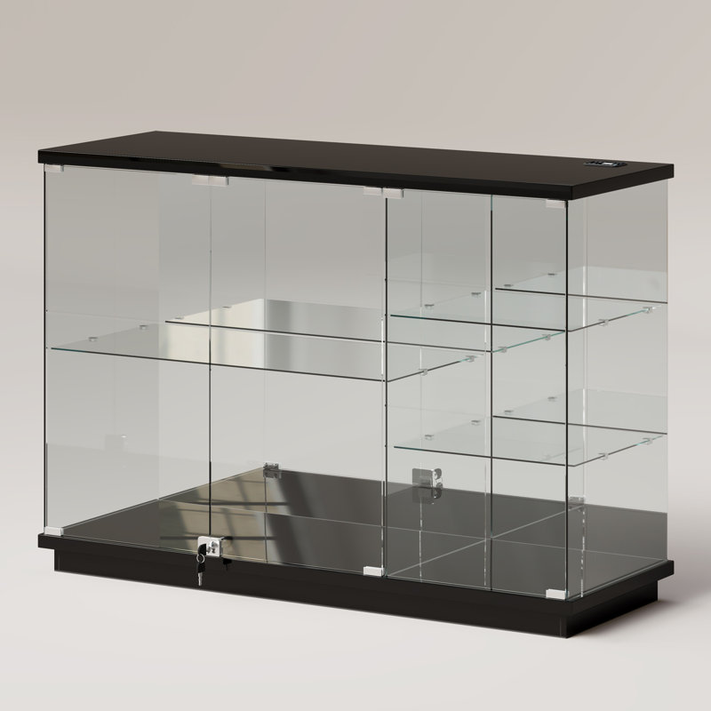 Display Sideboard with RGB Lights, Removable Glass Shelves and Lock, Black