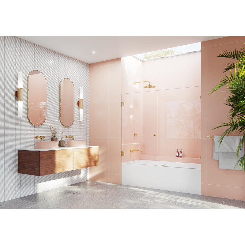 Illume 64.75 in. x 58.25 in. Fully Frameless Hinge Bathtub Door, Polished Brass