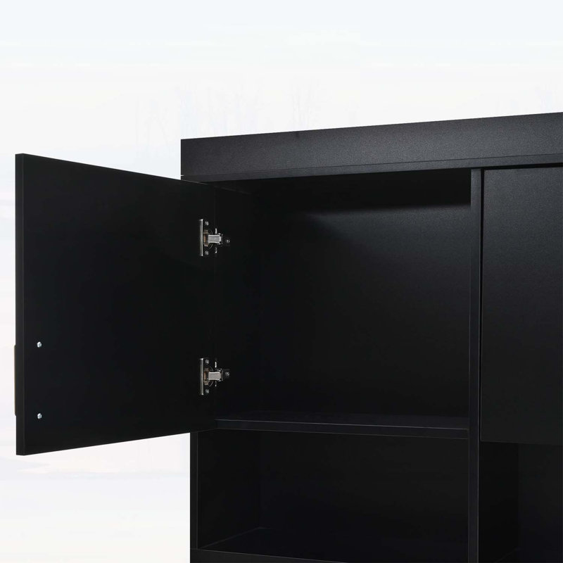 Modern Hall Tree with Coat Rack,6 Drawers,3 Cabinets,and Bench, Black/Natural