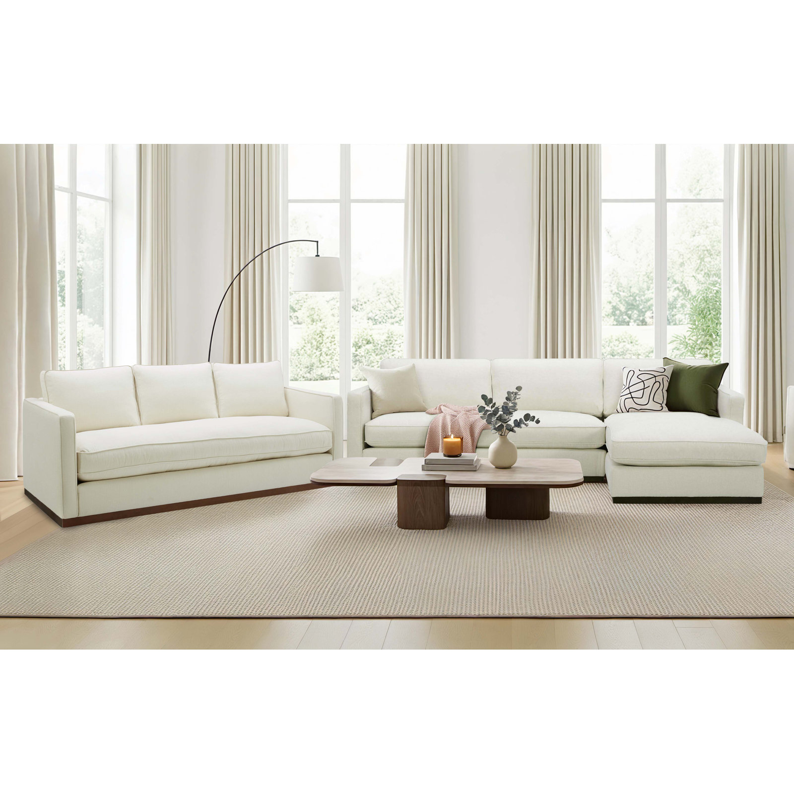 Bobbi 3-Piece Linen Living Room Set, Flanigan Cotton