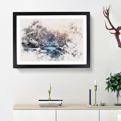 Winter Forest & Stream In Canada Watercolour - Framed Print