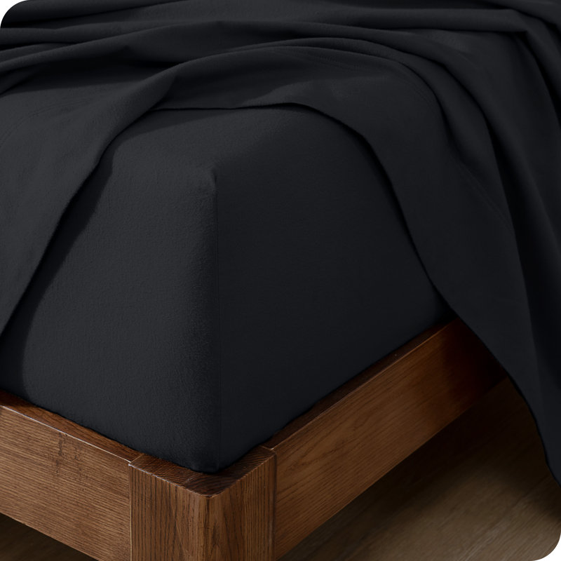 Flannel Machine Woven Sheet Set, Black, Queen Sheet Set with 2 Pillowcases